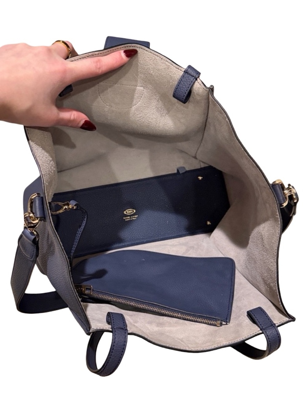 Tod’s Double T Ring Leather 2-Way Tote Bag Navy Blue - Picture 7 of 15